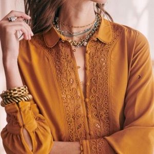 NWT SÉZANE Melusine Silk Shirt Blouse Top in Ocre Sz 6